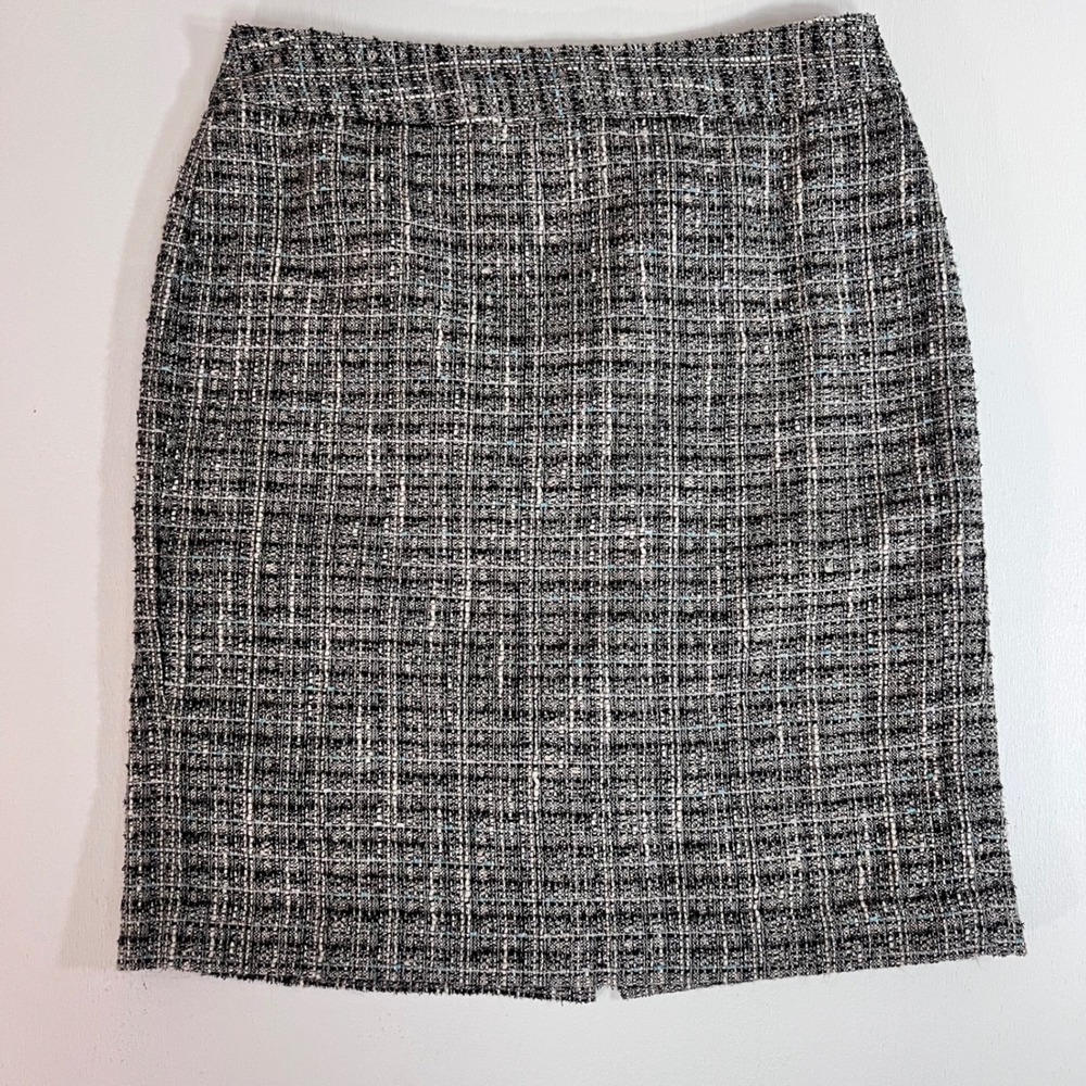 Ann Taylor Tweed Pencil Skirt 10 Black White Blue Officecore Dark Academia